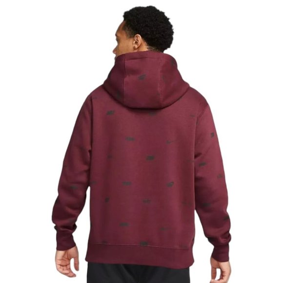 Nike Air Men's 2 PC AOP Sweatsuit Maroon Red Swoosh Logos Fleece Tracksuit Set - Picture 7 of 13